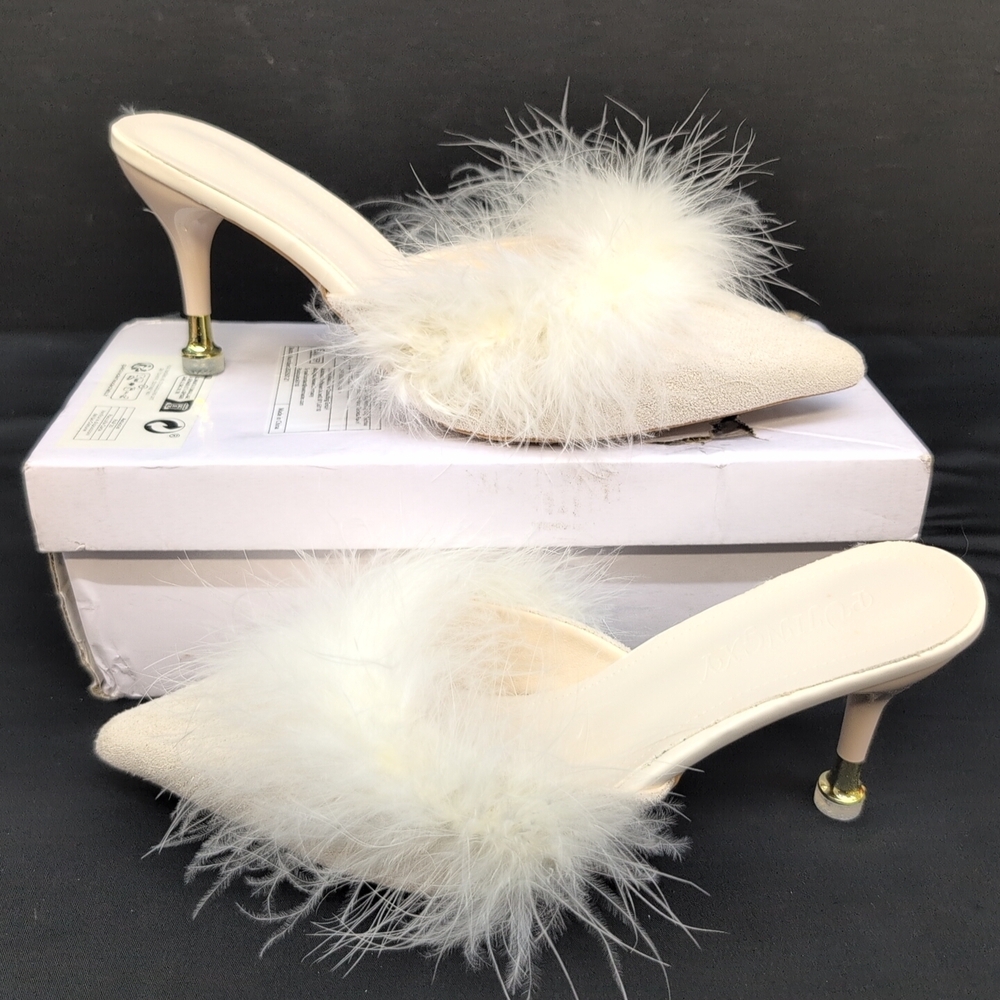 Shein Fluffy Decor Women's Mules Heels Size CN 40 White